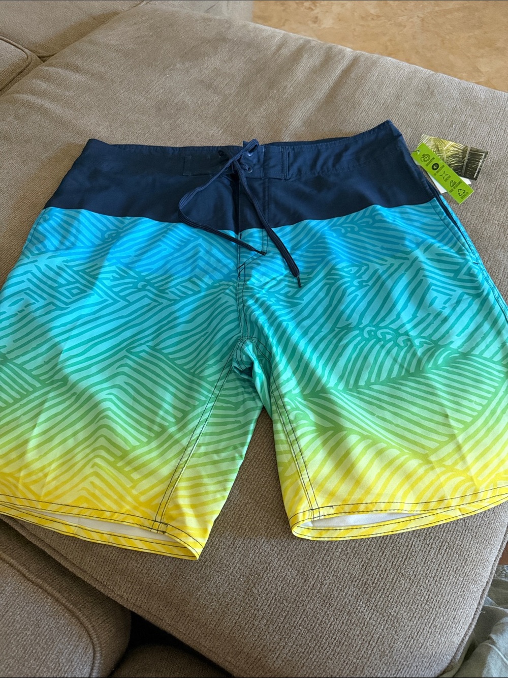 burnside Blue to Green to Yellow Gradient Swim Board Shorts